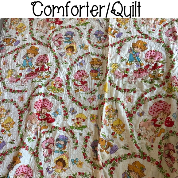 Vintage Strawberry Shortcake Bedroom Set Lamp Curtains Bed Spread Twin Sheets - Picture 10 of 16
